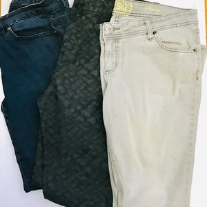 3 pair skinny stretch jeans. Dark, Gray & Printed